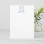 Carte De Remerciements Aquarelle Designer Blue Monogram Crest Mariage (Debout devant)