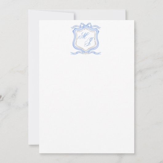 Carte De Remerciements Aquarelle Designer Blue Monogram Crest Mariage (Devant)