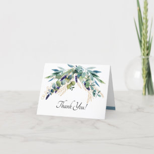 Carte De Remerciements Aquarelle d'été bleu et vert Mariage Floral