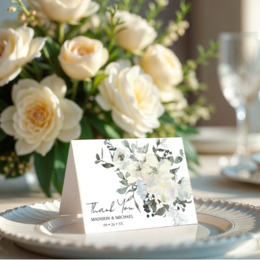 Carte De Remerciements Aquarelle d'ivoire Mariage vert Sage