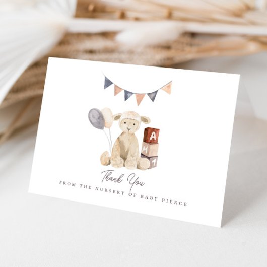 Carte De Remerciements Aquarelle douce Lamb Baby shower bébé jouet