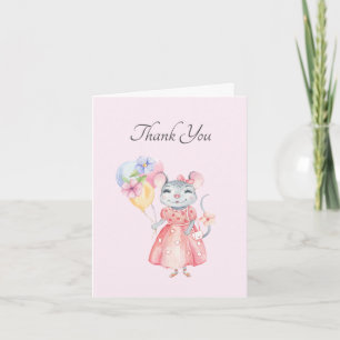 Carte De Remerciements Aquarelle douce Petite Souris Caligari Script
