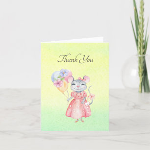 Carte De Remerciements Aquarelle douce Petite Souris Caligari Script que