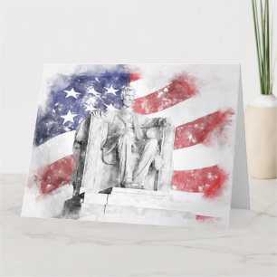 Carte De Remerciements Aquarelle du Lincoln Memorial drapeau américain ag