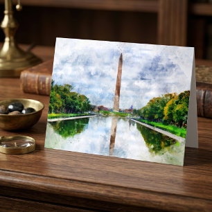 Carte De Remerciements Aquarelle du Monument de Washington avec réflexion
