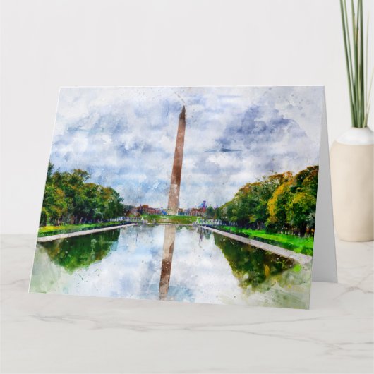 Carte De Remerciements Aquarelle du Monument de Washington avec réflexion (Devant)