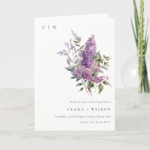 Carte De Remerciements Aquarelle Dusky Lilac Cottage Floral Mariage
