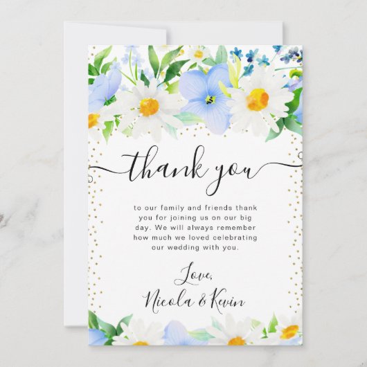 Carte De Remerciements Aquarelle et Mariage de fleurs bleues (Devant)