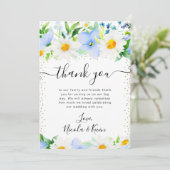 Carte De Remerciements Aquarelle et Mariage de fleurs bleues (Debout devant)