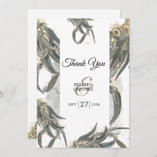 Carte De Remerciements Aquarelle Eucalyptus Feuille Mariage vert