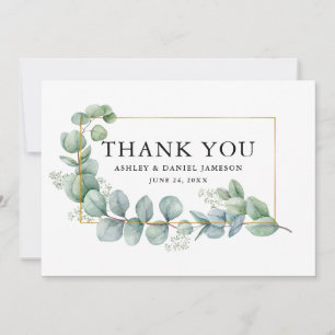 Carte De Remerciements Aquarelle Eucalyptus Verdure Mariage Gold Frame