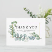 Carte De Remerciements Aquarelle Eucalyptus Verdure Mariage Gold Frame (Debout devant)