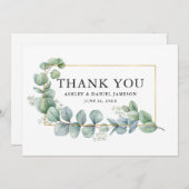 Carte De Remerciements Aquarelle Eucalyptus Verdure Mariage Gold Frame (Devant / Derrière)