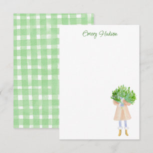 Carte De Remerciements Aquarelle Fashion Girl avec verdure Personnalisée