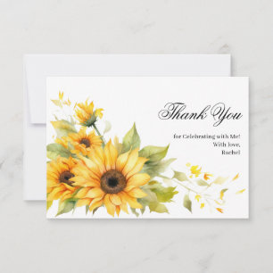 Carte De Remerciements Aquarelle Fête des mariées de tournesol rustique