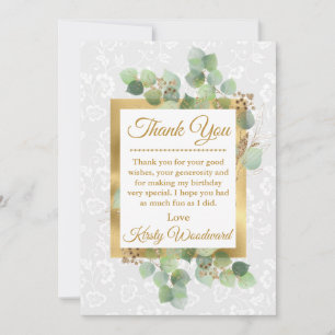 Carte De Remerciements Aquarelle Feuilles Paillettes Or Doré Sweet 16