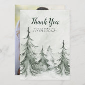 Carte De Remerciements Aquarelle Fir Trees Mariage d'hiver (Devant / Derrière)