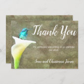 Carte De Remerciements Aquarelle Fleur de Lys Colibri Turquoise Blanc (Devant / Derrière)