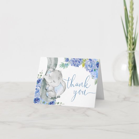 Carte De Remerciements Aquarelle fleurie bleu petit cacahuète (Devant)