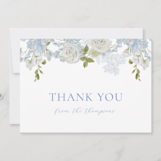 Carte De Remerciements Aquarelle Fleurs bleu doux Baby Boy Douche (Devant)