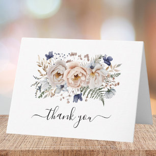 Carte De Remerciements Aquarelle Fleurs Bleues Beige Jolis Floral Plié