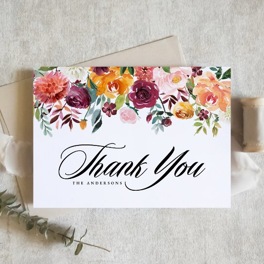 Carte De Remerciements Aquarelle fleurs d'automne Garland Mariage