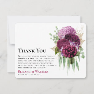 Carte De Remerciements Aquarelle Fleurs pourpres & Symapathie Eucalyptus
