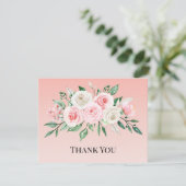 Carte De Remerciements Aquarelle fleurs roses (Debout devant)