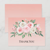 Carte De Remerciements Aquarelle fleurs roses (Devant / Derrière)