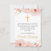 Carte De Remerciements Aquarelle Fleurs roses mignonnes première communio (Devant)