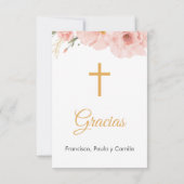 Carte De Remerciements Aquarelle Fleurs roses mignonnes première communio (Dos)