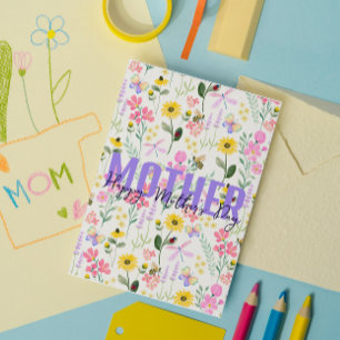 Carte De Remerciements Aquarelle Fleurs roses Papillons Jardin