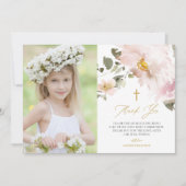 Carte De Remerciements Aquarelle Fleurs rousses Première Communion sainte (Devant)