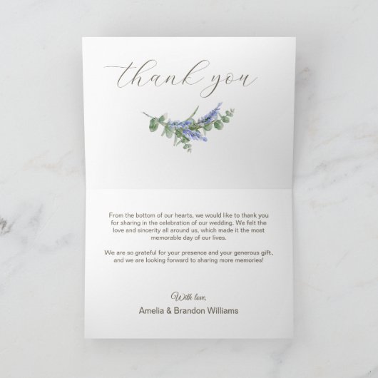 Carte De Remerciements Aquarelle Fleurs sauvages et Bleuet Rustique (Intérieur)