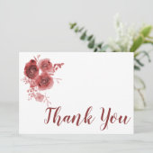 Carte De Remerciements Aquarelle floral bordeaux (Debout devant)