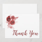 Carte De Remerciements Aquarelle floral bordeaux (Devant / Derrière)