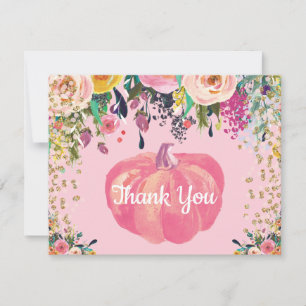 Carte De Remerciements Aquarelle Floral Citrouille de chute Parties scint