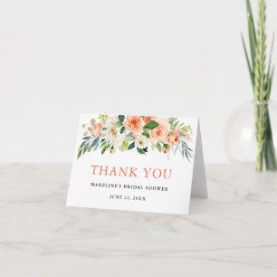 Carte De Remerciements Aquarelle Floral Coral Note Fête des mariées