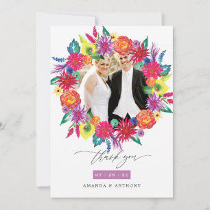 Carte De Remerciements Aquarelle Floral Fiesta photo Mariage
