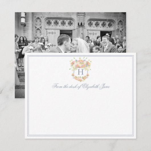 Carte De Remerciements Aquarelle Floral Jardin Crest Photo (Devant / Derrière)