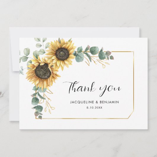Carte De Remerciements Aquarelle Floral Mariage de tournesol (Devant)