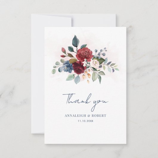 Carte De Remerciements Aquarelle Floral Mariage Script (Devant)