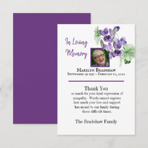Carte De Remerciements Aquarelle Floral Memorial Bereavement Photo