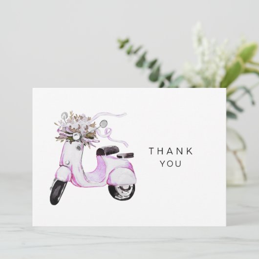 Carte De Remerciements Aquarelle Floral Pink Scooter Personnalisé (Debout devant)