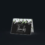 Carte De Remerciements Aquarelle florale bat mitzvah noir<br><div class="desc">Assurez-vous que votre Bat mitzvah préféré exprime sa reconnaissance à tous ceux qui ont soutenu son événement marquant! Envoyez cette carte de remerciements sophistiquée et personnalisée ! Une aquarelle florale chic, étonnante, blanche et fausse parties scintillant argentée, écriture manuscrite fausse feuille argent et typographie blanche sans serif superposent un arrière...</div>