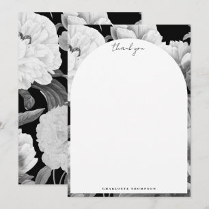 Carte De Remerciements Aquarelle florale Black & White Peonies