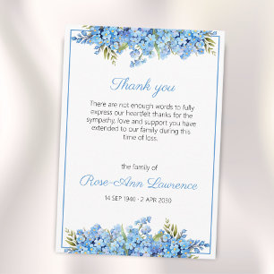 Carte De Remerciements Aquarelle florale Bleu Myosotis Funérailles