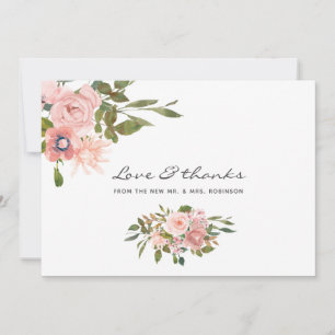 Carte De Remerciements Aquarelle florale Blush Mariage rose