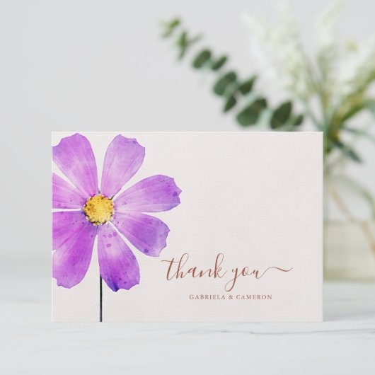 Carte De Remerciements Aquarelle Florale Cosmos Mariage en terre cuite (Debout devant)