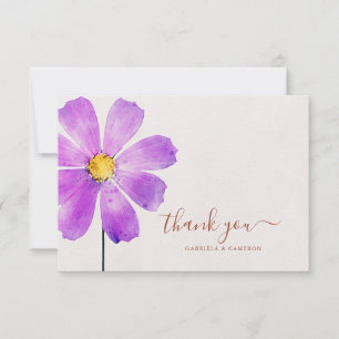 Carte De Remerciements Aquarelle Florale Cosmos Mariage en terre cuite